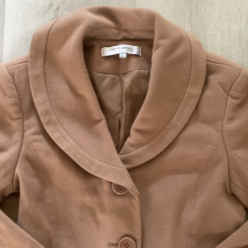 Harvé Bernard Brown Cream Petite‎ Wool cashmere Jacket size 8P - Picture 3 of 9